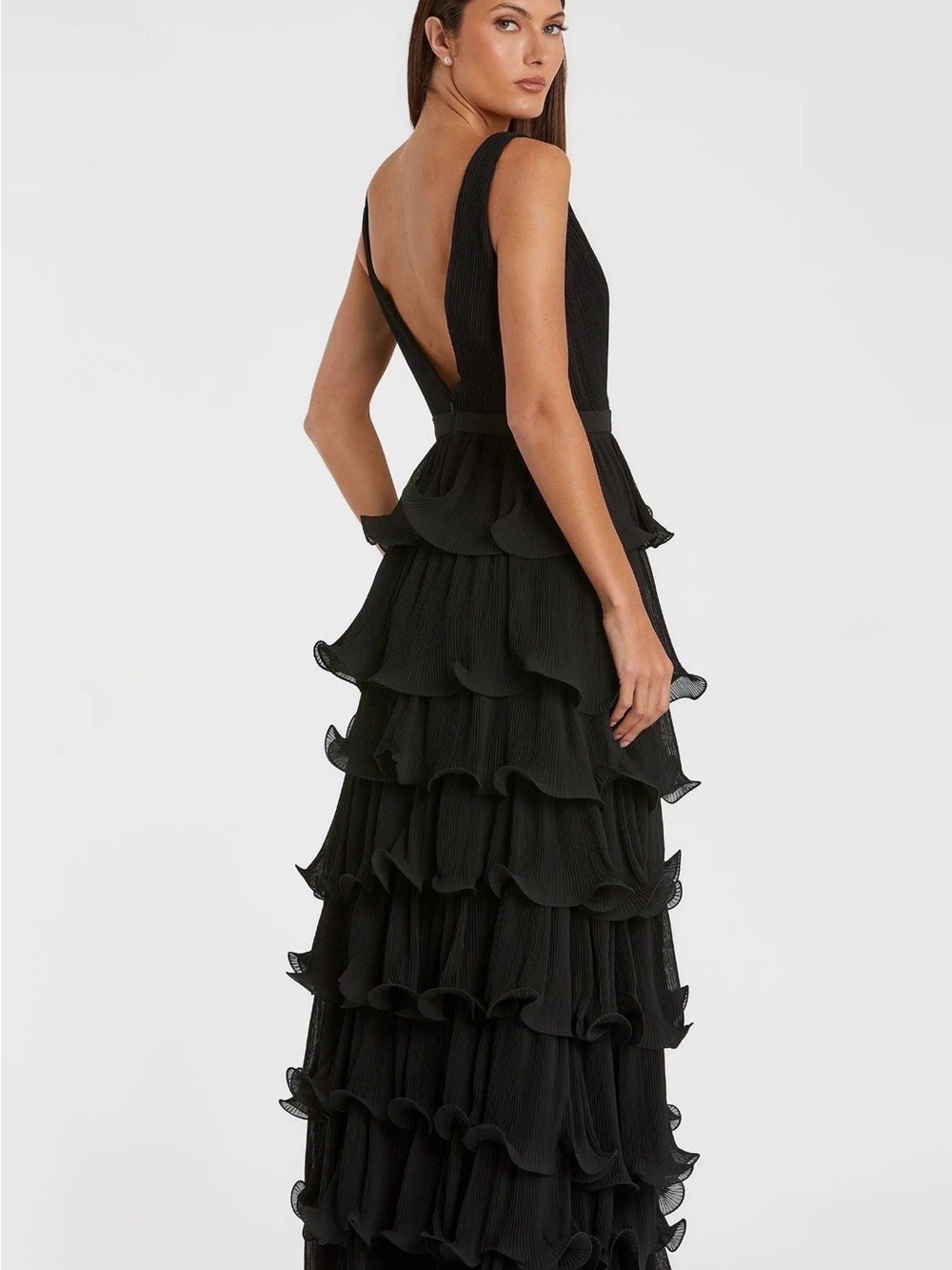 Mac Duggal Black High-Low Ruffle V-Neck Evening Gown - Picture 2 of 2
